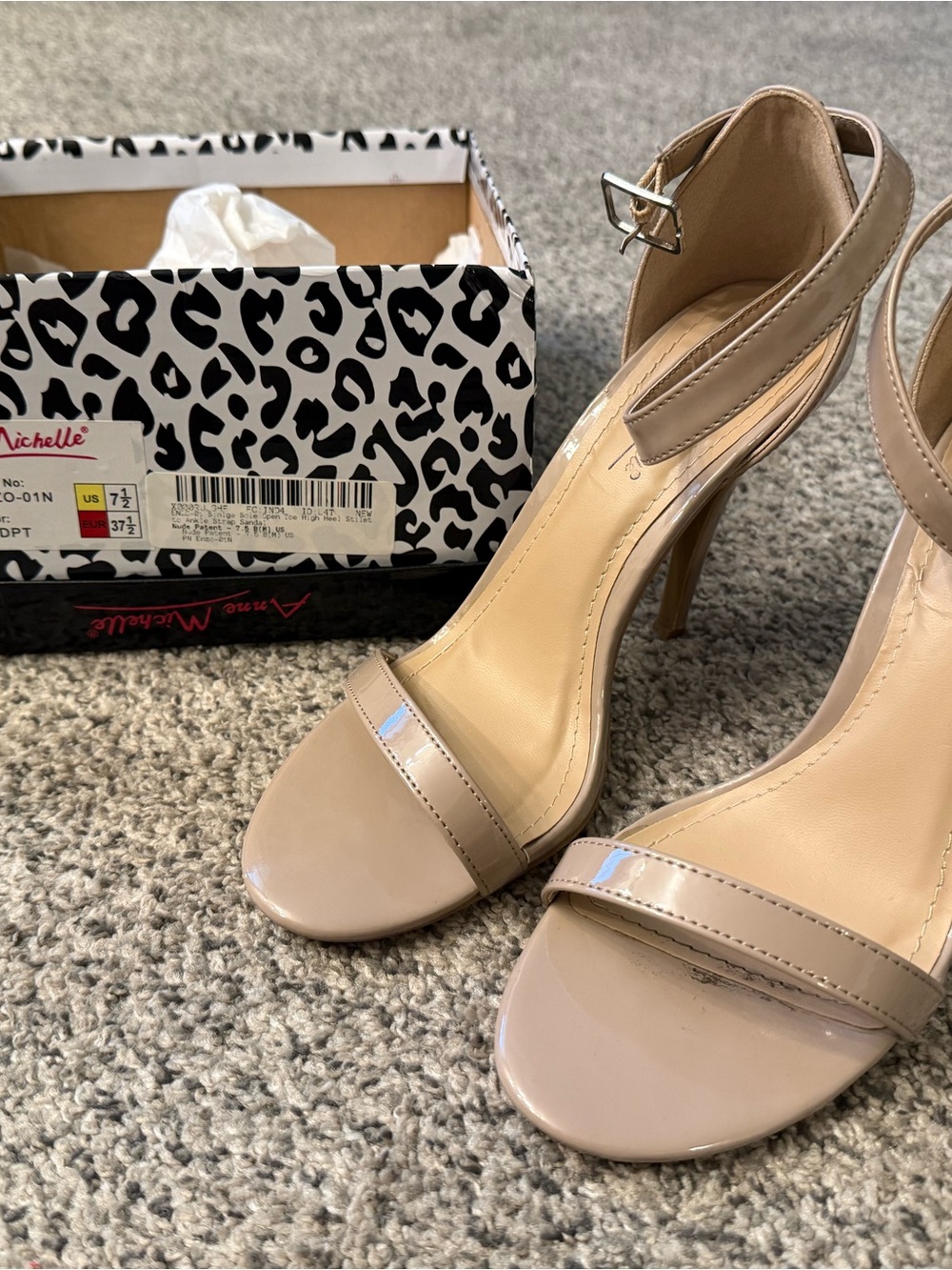 Anne Michelle Patent Nude Ankle-Strap Stiletto Heels